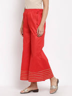 Myshka Women's Red Cotton Solid Casual Palazzo | Grocsy