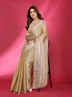 PR Fashion Bronze Jimmy Choo Fabric Palin With Work Lace Saree | Grocsy