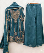 Teeya Creation Womens New Trendy Stylish Heavy Embroiedery With Beads Work Teal Kurta Set | Grocsy