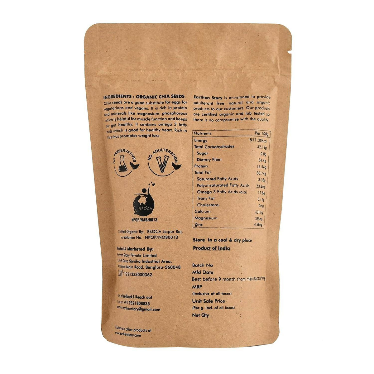 Earthen Story Certified Organic Chia Seeds | Grocsy