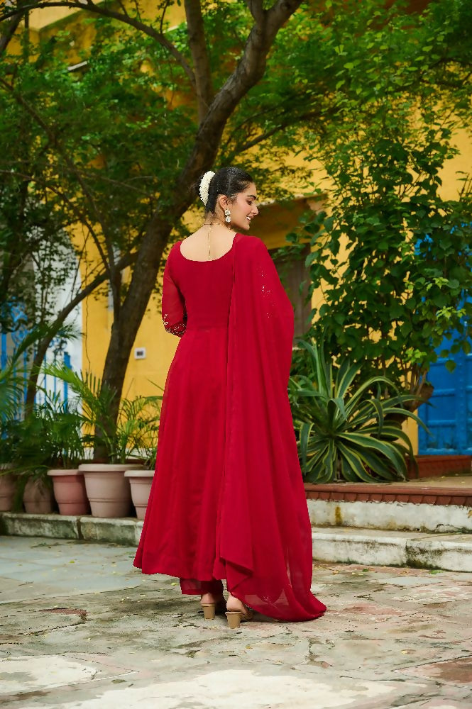 Joban Fashion Maroon Readymade Kurta Set With Sequence embroidery Work | Grocsy