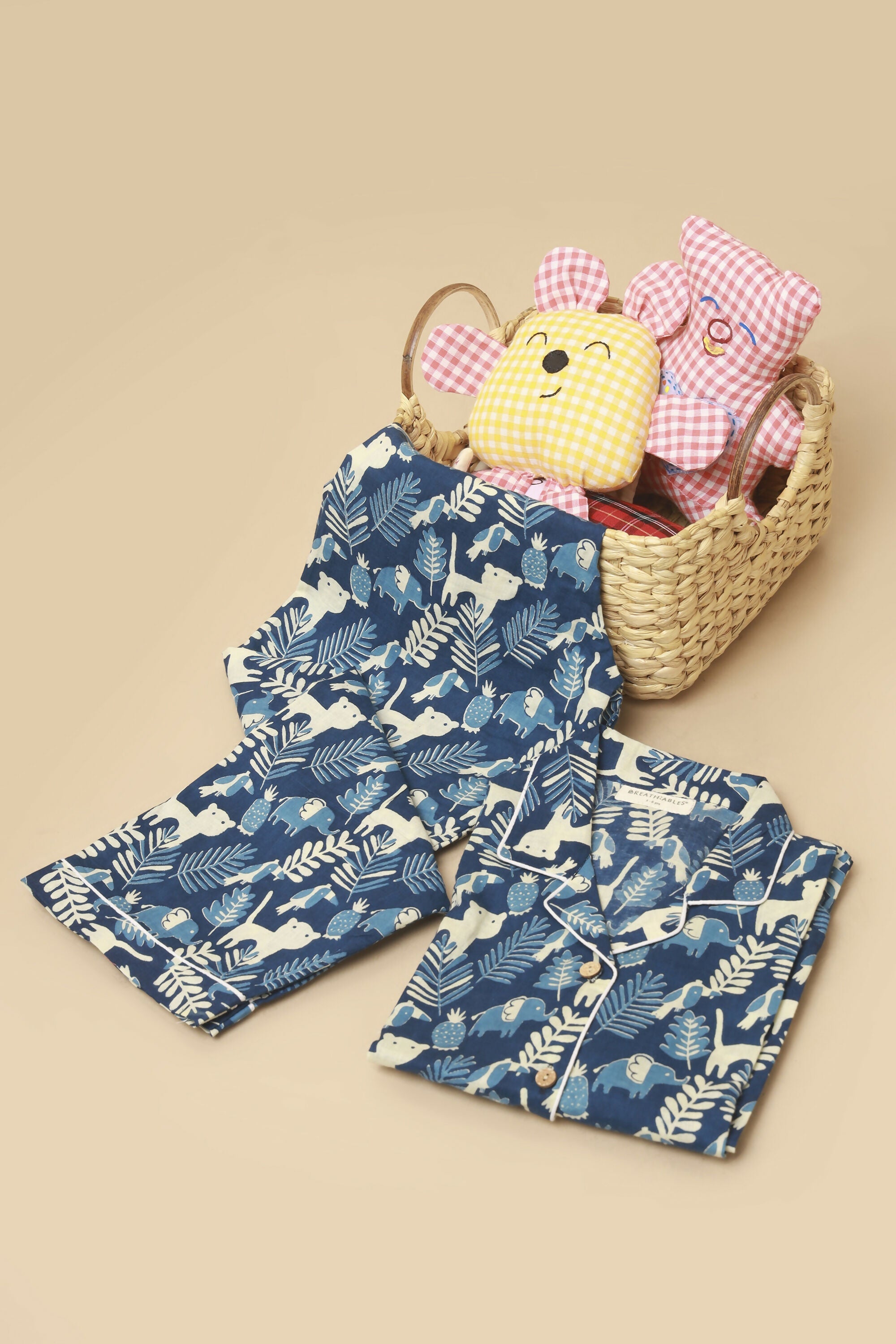Breathables Kids Cotton Night Suit – Blue Jungle Print Shirt & Pyjama Co-Ord Set For Boys & Girls | Grocsy