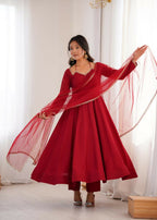 Lehenga Mart Designer Anarkali Suit With Kurta, Pant, Dupatta For Women-Maroon | Grocsy