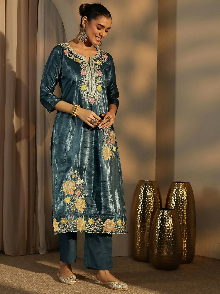 Teeya Creation Teal Color Barsana Silk Pakistani Style Salwar Suit | Grocsy