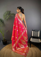 Joban Fashion Banarasi Pink Woven Soft Silk Saree | Grocsy