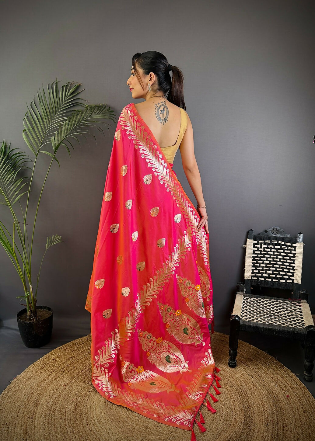 Joban Fashion Banarasi Pink Woven Soft Silk Saree | Grocsy