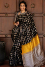 DEIANA'S Beautiful Designer Golden zari Soft Lichi Silk Saree - Black | Grocsy