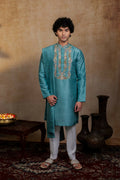Falling Raw Silk Green Paisley Zari Kurta Set By Hilo Design | Grocsy