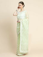 Vamsee Banno Lehriya Pista Green Organza Saree | Grocsy