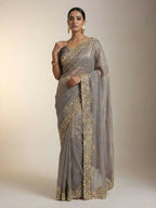 Joban Fashion Beige Fandy Satin Silk Party Wear Sarees | Grocsy