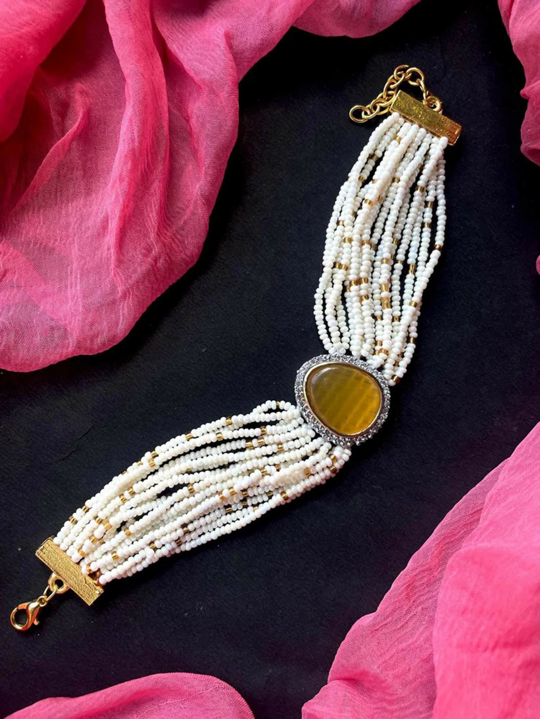 Joban Fashion Musturd Brass Ad With Monalisa Stone Beaded Bracelet | Grocsy