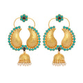 Nuyug 22K Gold Plated Turquoise Stone Studded Contemporary Mini Jhumki Dangler Earrings | Grocsy