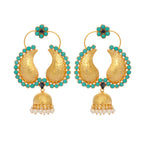 Nuyug 22K Gold Plated Turquoise Stone Studded Contemporary Mini Jhumki Dangler Earrings | Grocsy