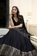 Lorenvalley Black Pure Chanderi Plain With Zari Weaving Work Border Lehenga Choli | Grocsy