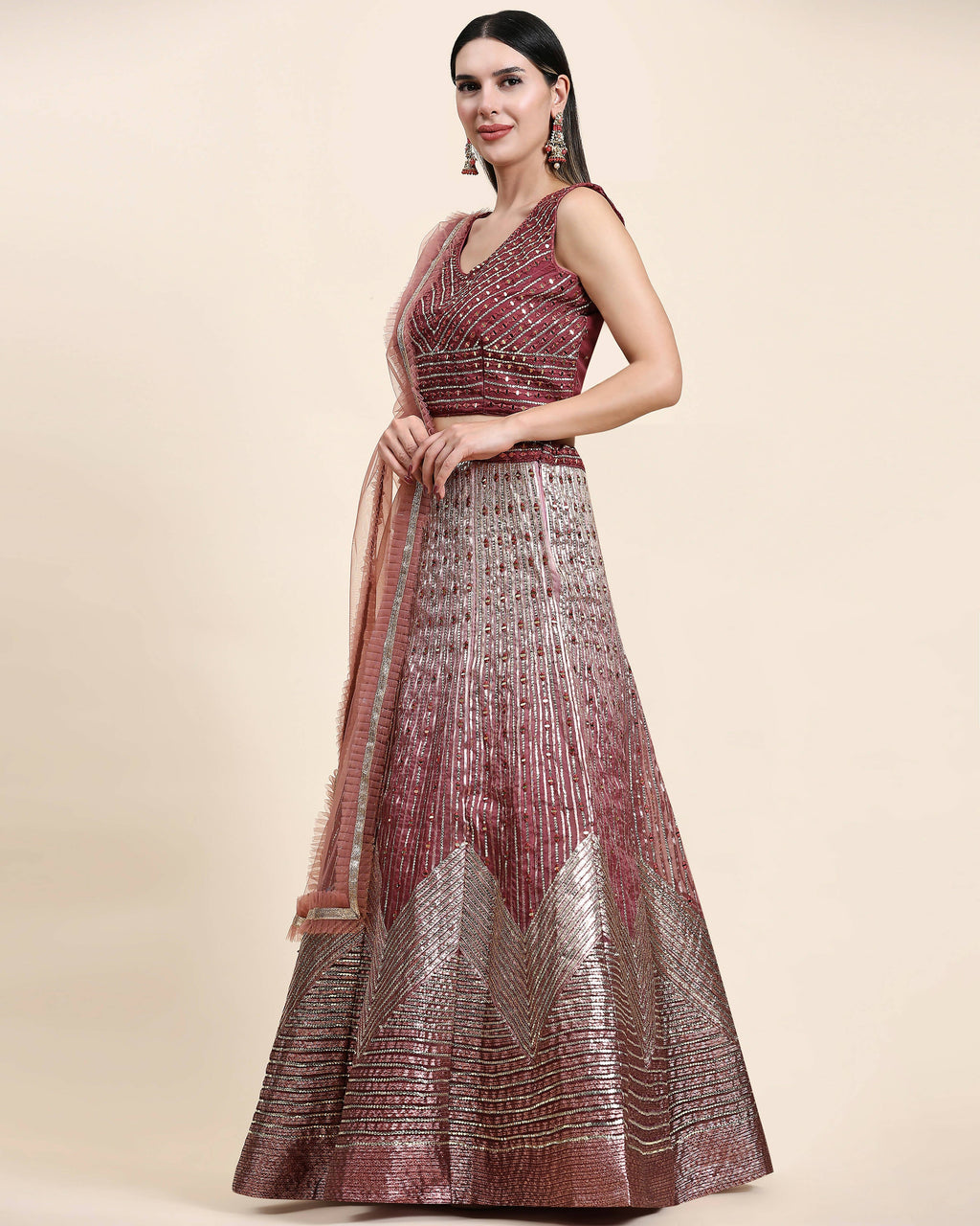Maroon Organza Mirror With Coding Work Lehenga Choli with Dupatta - Tanya | Grocsy