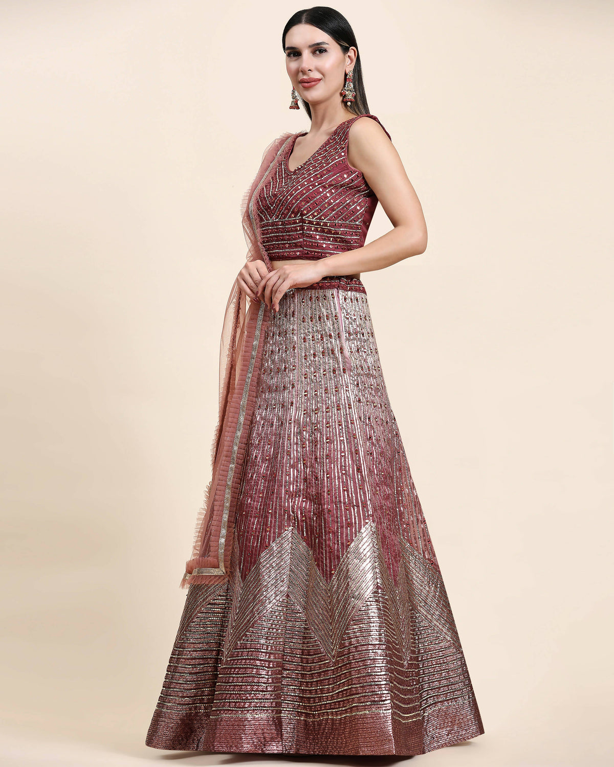 Maroon Organza Mirror With Coding Work Lehenga Choli with Dupatta - Tanya | Grocsy