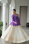 Teeya Creation Purple And White Colour Cotton Printed Navratri Lehenga Choli | Grocsy