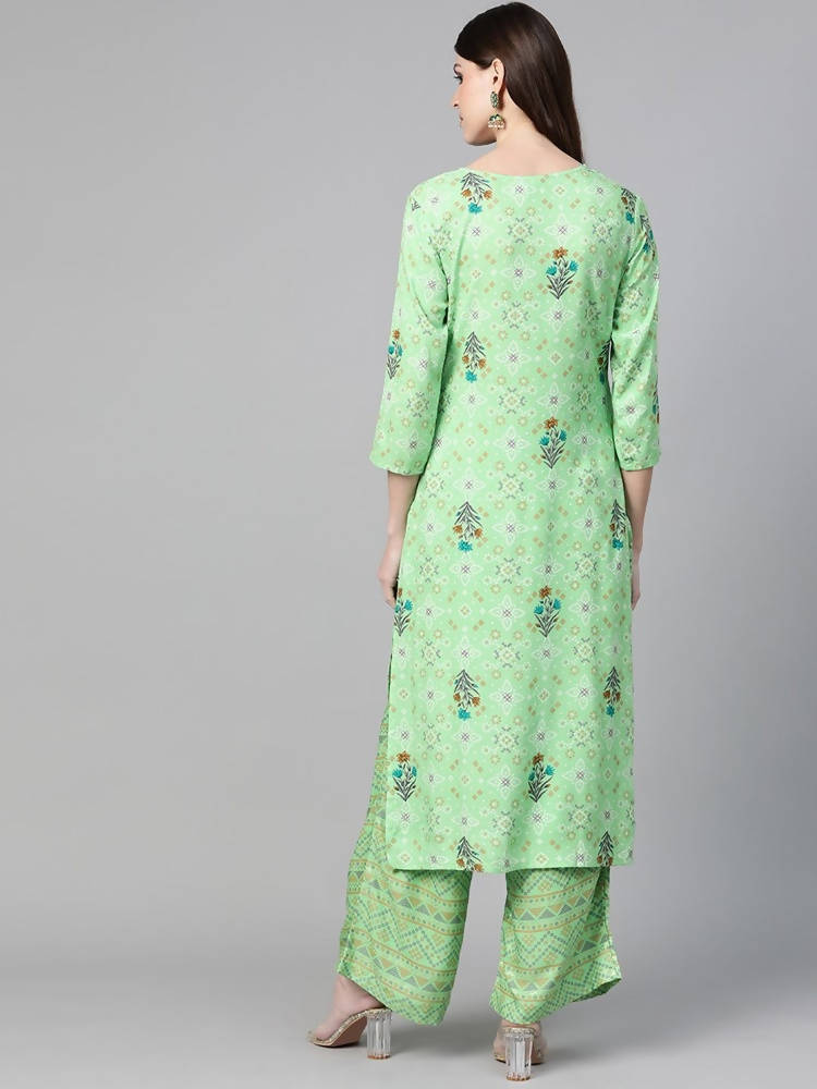 Yufta Women Green & Beige Printed Kurta palazzo Set | Grocsy