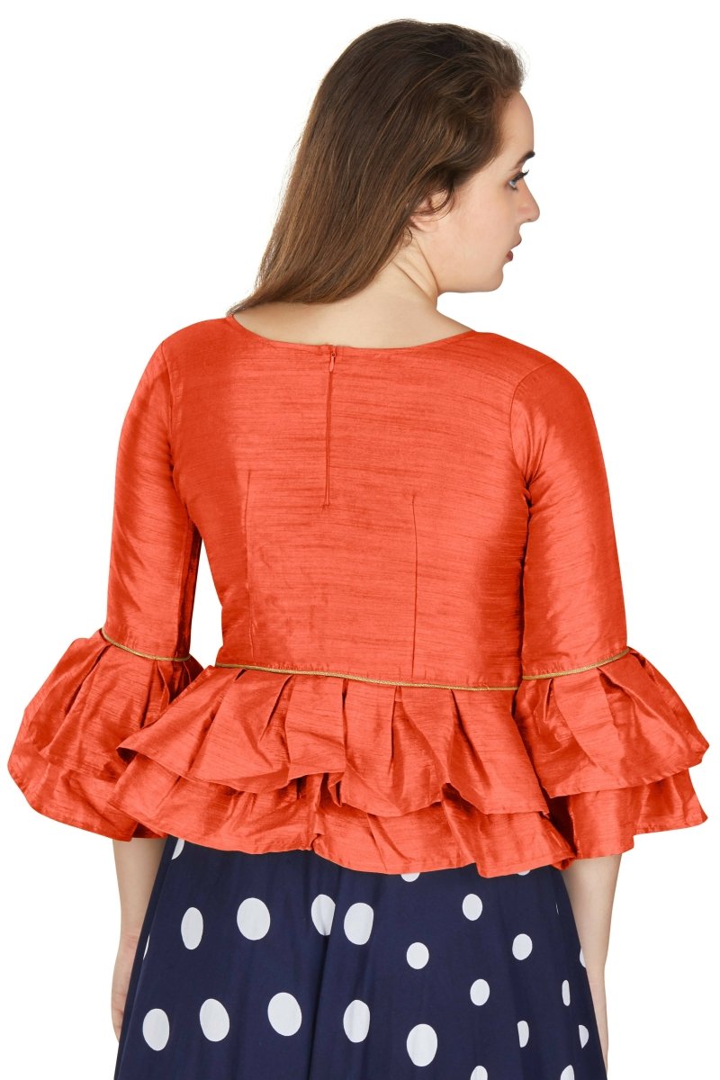 Aastha Fashion Women's Orange Art Silk Bell Sleeves attire with Poly Cotton Lining Blouse | Grocsy
