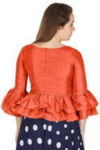 Aastha Fashion Women's Orange Art Silk Bell Sleeves attire with Poly Cotton Lining Blouse | Grocsy