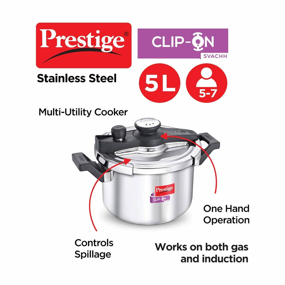 Prestige Stainless Steel Clip On Pressure Cooker | Grocsy