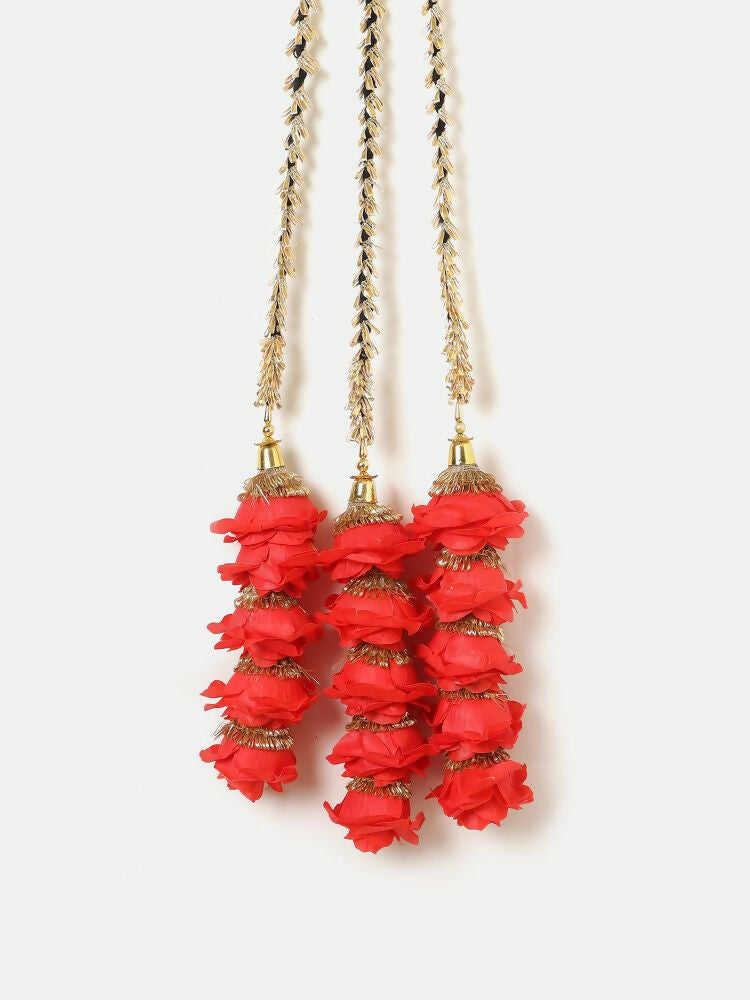 Ruby Raang Gold Gota Pati Work And Red Rosses With Black Thread & Golden Stones | Grocsy