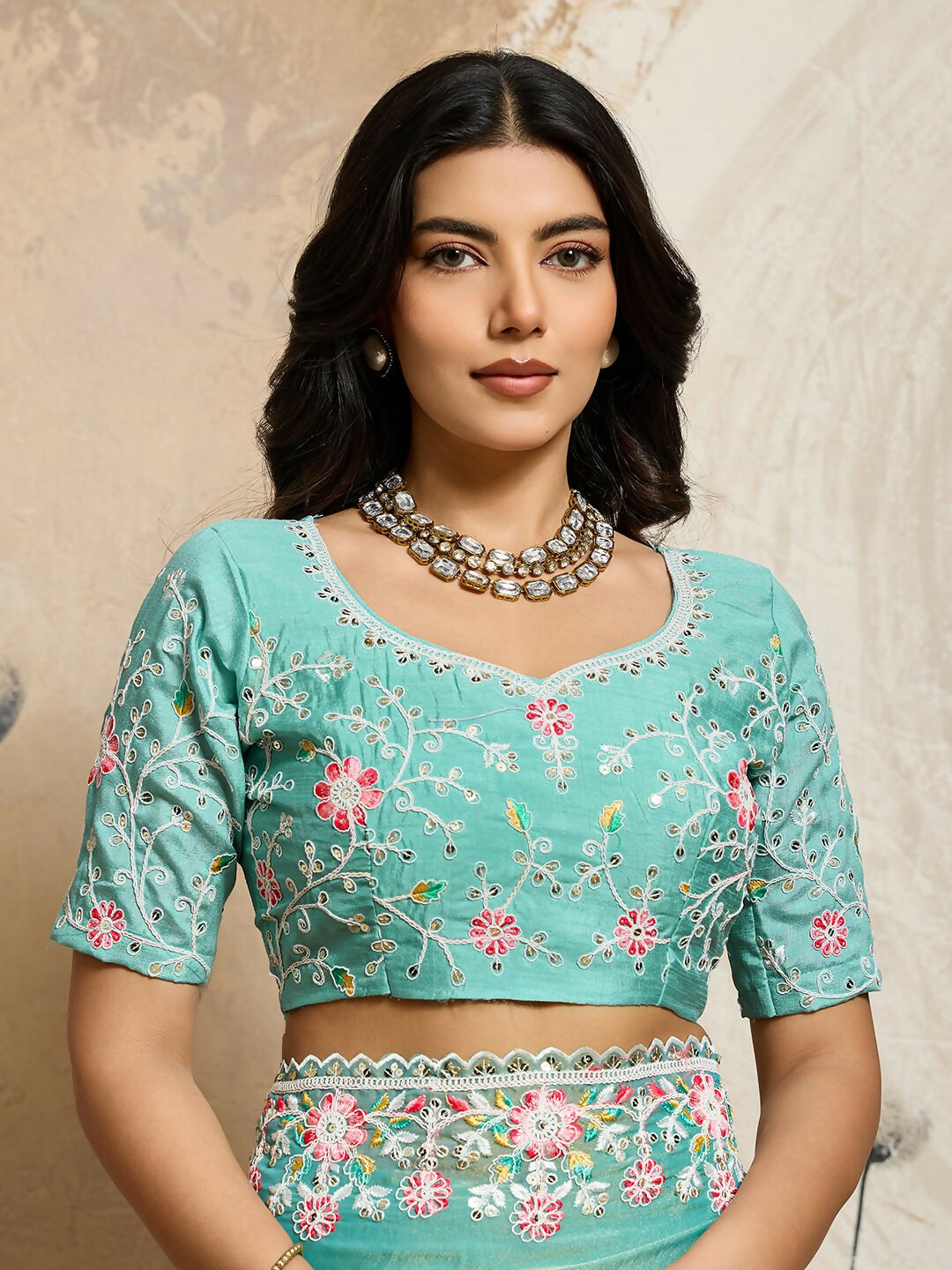 Teeya Creation New Trendy Wedding Special Party Wear Soft Nxc Moss Chiffon Saree-Aqua_Blue | Grocsy