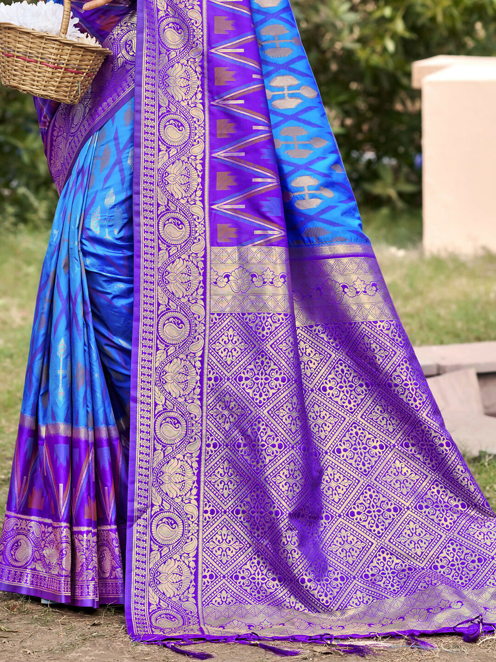 Shree Shyam Fashion Sky Blue Pochampally Silk Saree | Grocsy