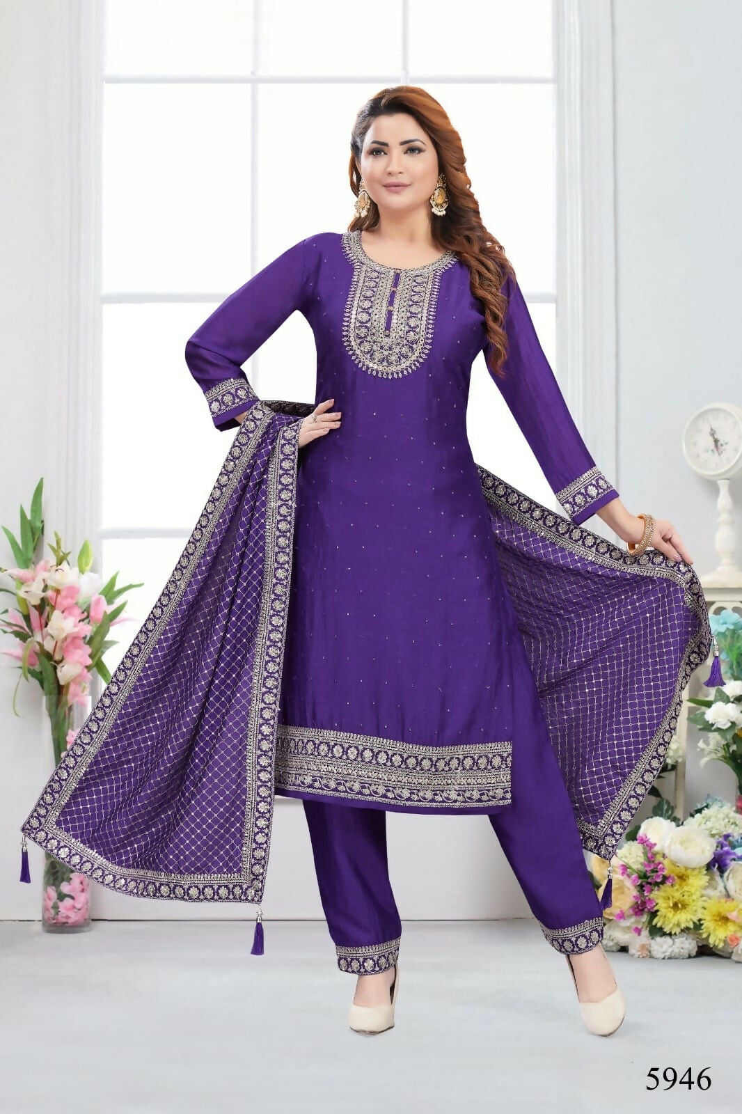 Joban Fashion Muslin Silk Purple Color Kurta Set | Grocsy