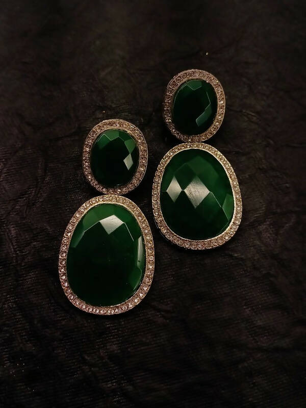 Smart Dangler With Rhino Stone Border Green Earrings For Women and Girls By House of Ree - House of Ree