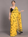 Suta Yellow and Black Polka Printed Pure Cotton Saree | Grocsy