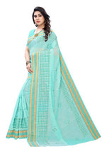 Vamika Embroidery Rama Green Chanderi Saree (MINI CHECKS RAMA) | Grocsy