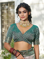 Shree Shyam Fashion Cream With Dark Green Silk Blend Saree | Grocsy