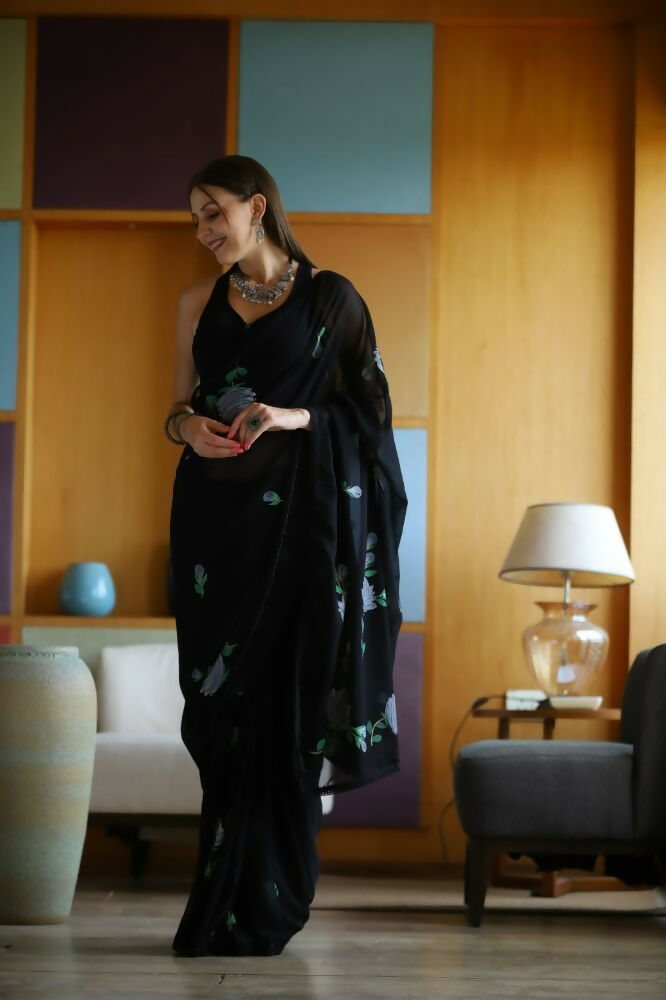 Vamsee Laxmi Black Georgette Saree | Grocsy