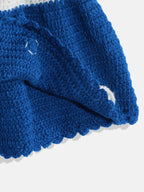 Chutput Kids Woollen Hand Knitted Short Sleeves Pola dot Detail Dress For Baby Girls With Cap - Blue | Grocsy