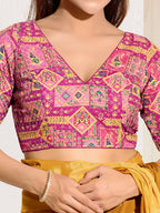 Joban Fashion Pink Viscose Rayon Padded Blouse With V Neck Elbow Sleeves | Grocsy