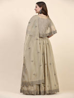 Green Silk Embroidered Poncho Pattern Top & Lehenga with Dupatta - Tanya | Grocsy