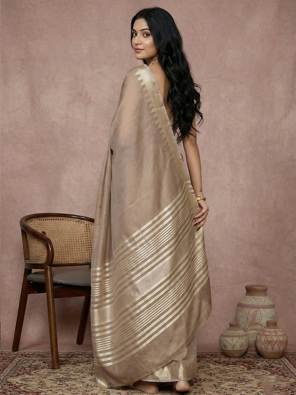 Shree Shyam Fashion Beige Cotton Saree | Grocsy