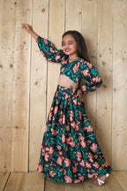 Aayaa Designer Printed Chinon Crochet Sequance Kids Lehenga Choli - Green | Grocsy