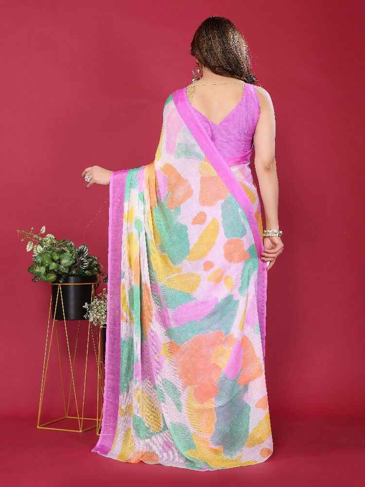 PR Fashion Purple Moss Chiffon Printed Saree | Grocsy
