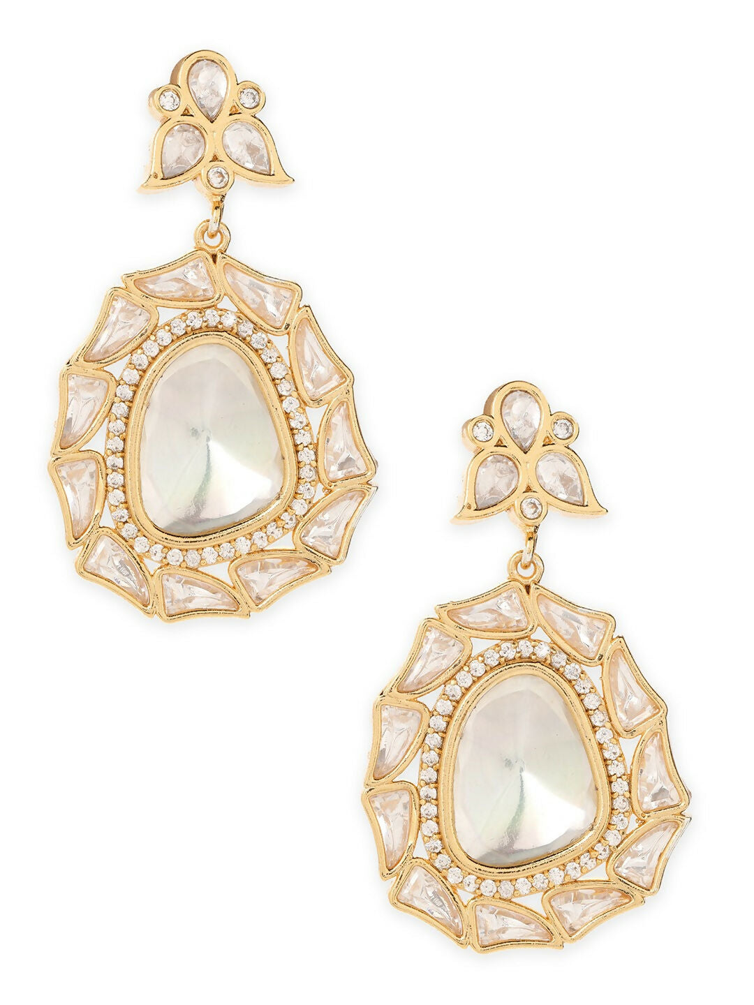 Gold Tone Moissanite Stone Earrings- Ruby Raang | Grocsy
