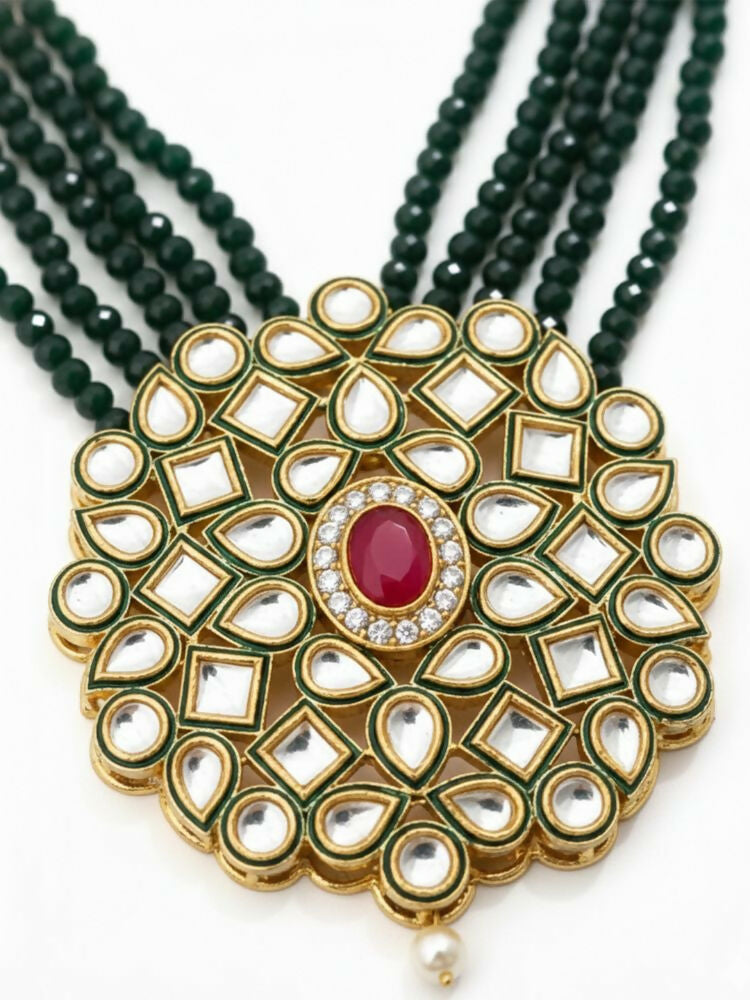 NVR Women Gold Plated Green Kundan Jewellery Set | Grocsy