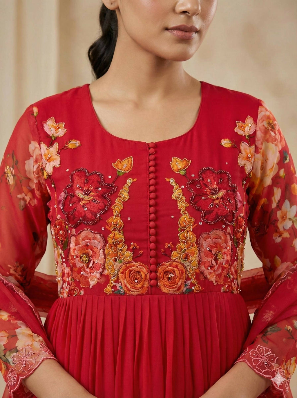 Teeya Creation Womens New Fancy Fox Georgette Heavy Quality Fabric With Handwork Orange Gown Set | Grocsy