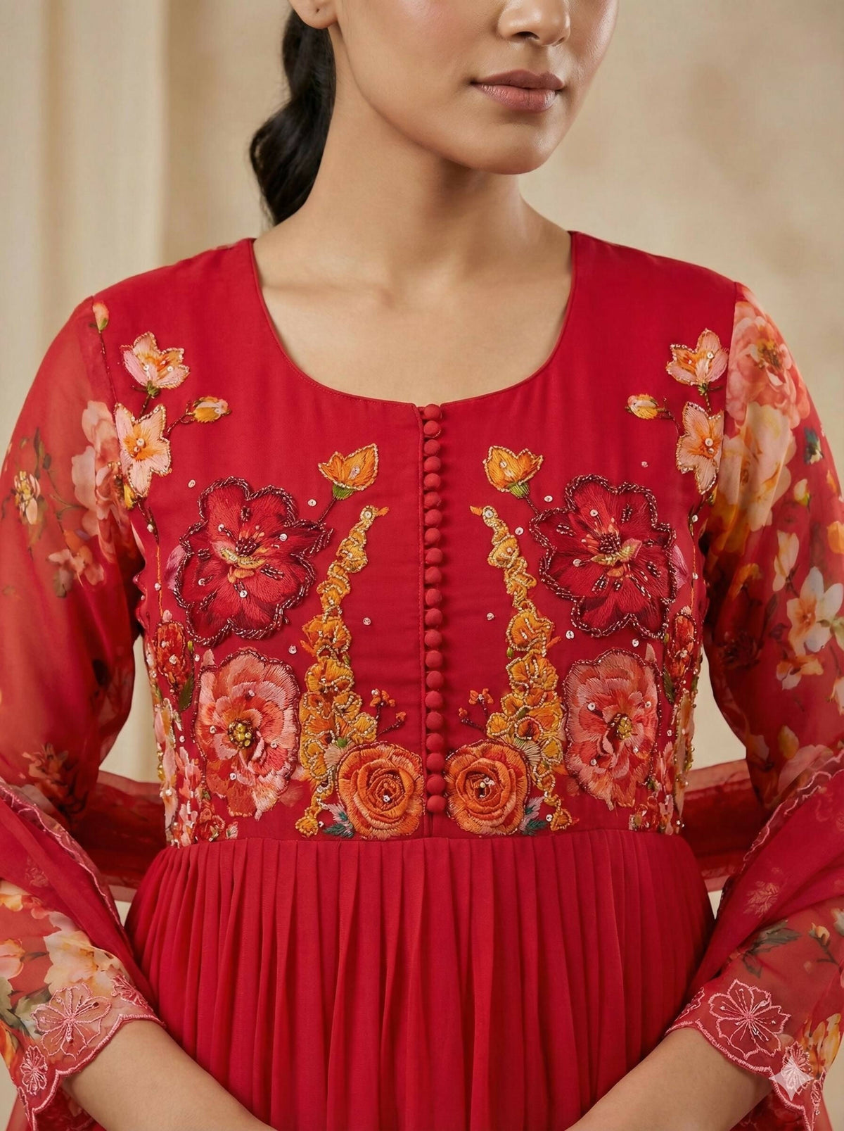 Teeya Creation Womens New Fancy Fox Georgette Heavy Quality Fabric With Handwork Orange Gown Set | Grocsy