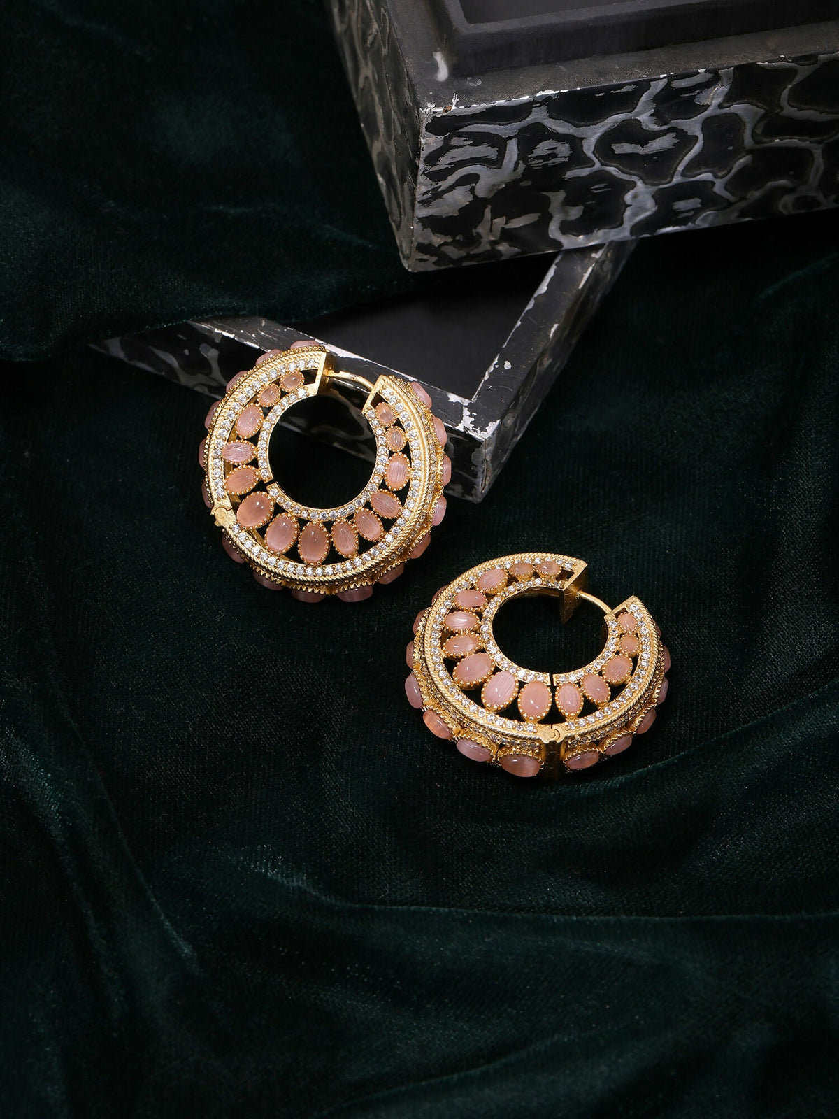 Ruby Raang Gold Polished Peach Round Kundan Loops | Grocsy