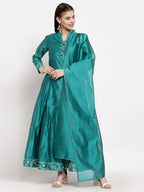 Myshka Women's Green Silk Solid Full Sleeve Mandarin Neck Casual Anarkali Gown | Grocsy