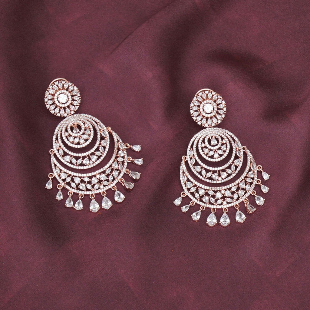 Rose Gold Diamond Chand Earrings- Ruby Raang | Grocsy