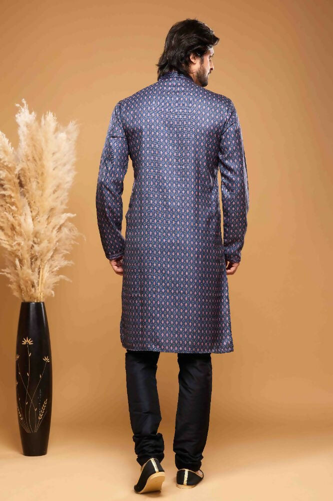 Raivat Ethnic Art Silk Digital Print Pintux Work Kurta Pajama In Blue Colour | Grocsy