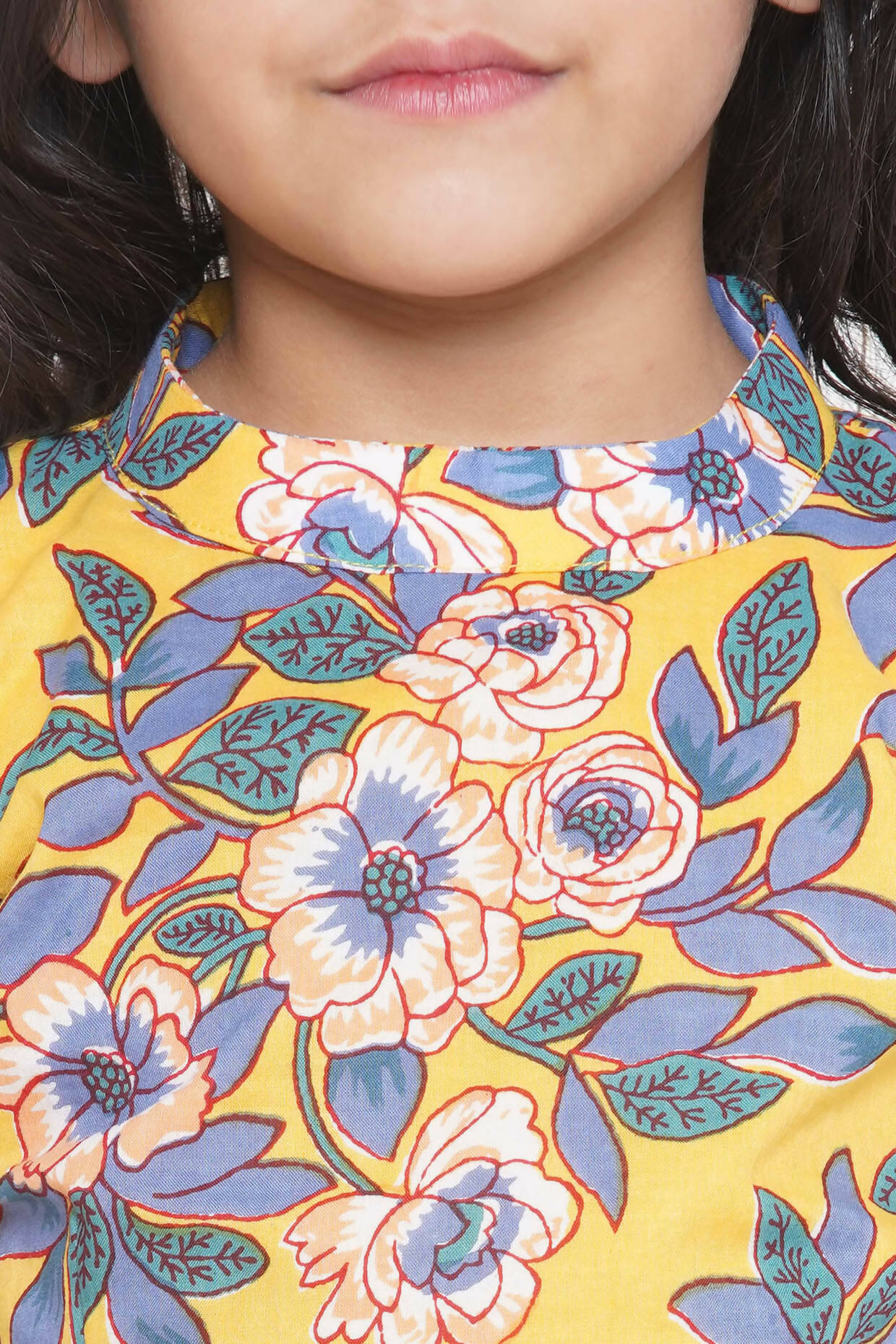 Little Bansi Floral Print Ready To Wear Saree And Floral Blouse - Yellow | Grocsy