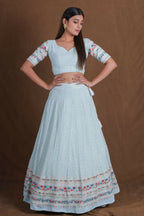 Skyblue Georgette Multicolor Thread Embroidery Work Lehenga Choli - Jihu Culture | Grocsy